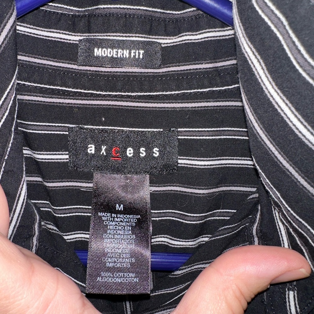 Access men’s medium black/gray/whitete striped dress shirt